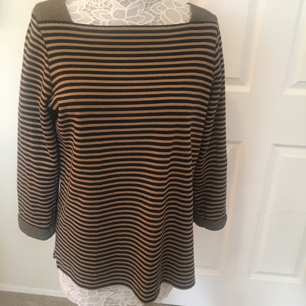 Coldwater Creek boat neck top black & Carmel large